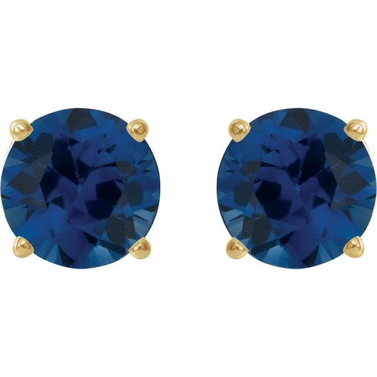 14K Yellow 6 mm Lab-Grown Blue Sapphire Stud Earrings