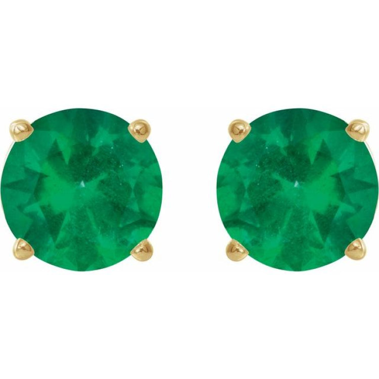 14K Yellow 6 mm Lab-Grown Emerald Stud Earrings