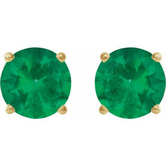 14K Yellow 6 mm Lab-Grown Emerald Stud Earrings