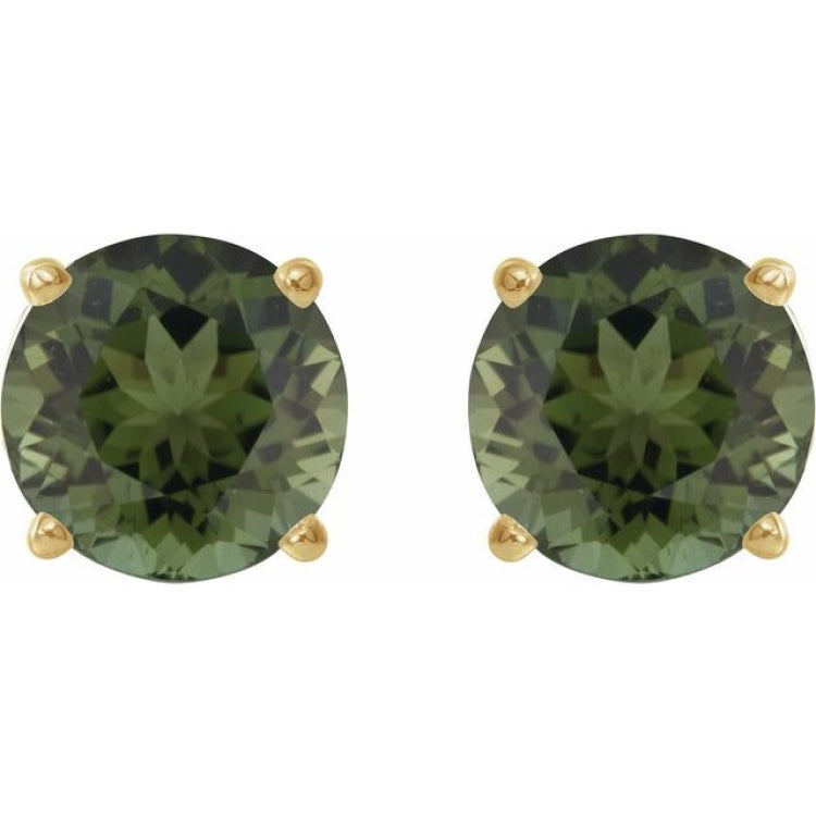 14K Yellow 6 mm Natural Green Tourmaline Stud Earrings