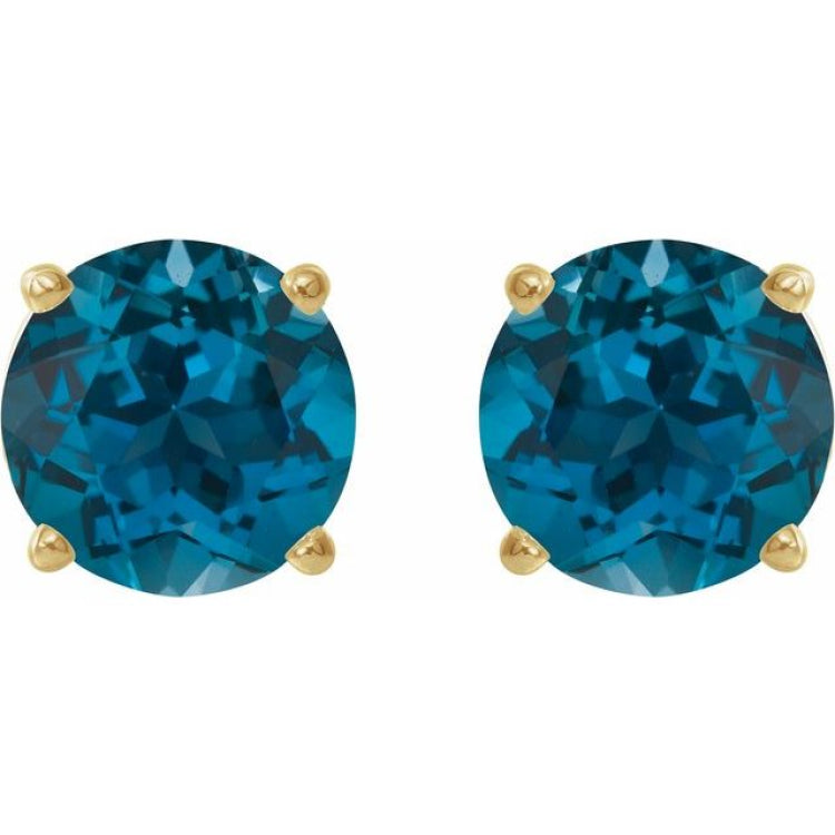 14K Yellow 6 mm Natural London Blue Topaz Stud Earrings