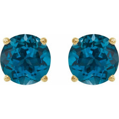 14K Yellow 6 mm Natural London Blue Topaz Stud Earrings