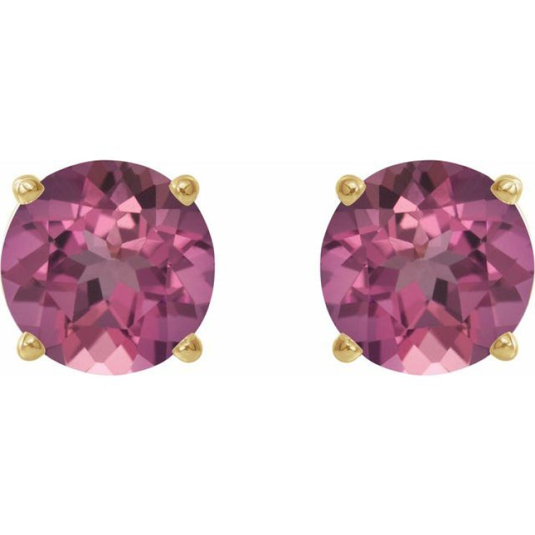 14K Yellow 6 mm Natural Pink Tourmaline Stud Earrings