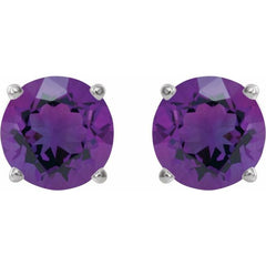 Platinum 6 mm Natural Amethyst Stud Earrings