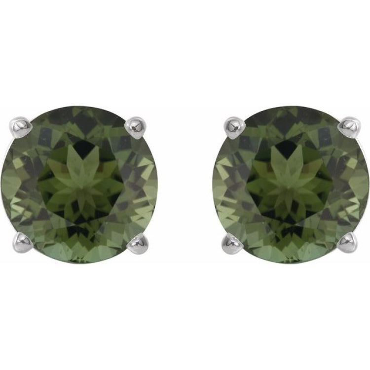 Platinum 6 mm Natural Green Tourmaline Stud Earrings