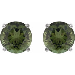 Platinum 6 mm Natural Green Tourmaline Earrings