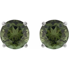 Platinum 6 mm Natural Green Tourmaline Stud Earrings