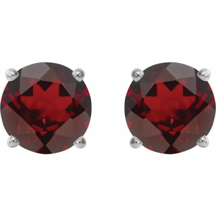 Platinum 6 mm Natural Mozambique Garnet Stud Earrings