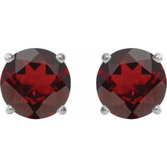 Platinum 6 mm Natural Mozambique Garnet Stud Earrings