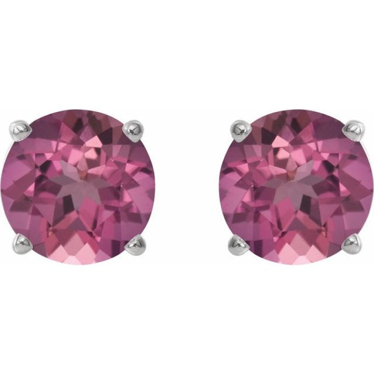 Platinum 6 mm Natural Pink Tourmaline Stud Earrings