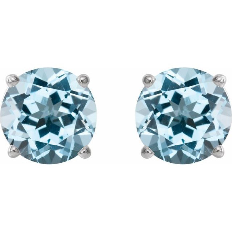 Platinum 6 mm Natural Sky Blue Topaz Stud Earrings