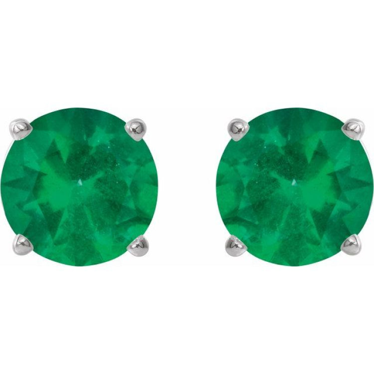 Sterling Silver 6 mm Lab-Grown Emerald Stud Earrings