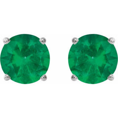 Sterling Silver 6 mm Lab-Grown Emerald Stud Earrings