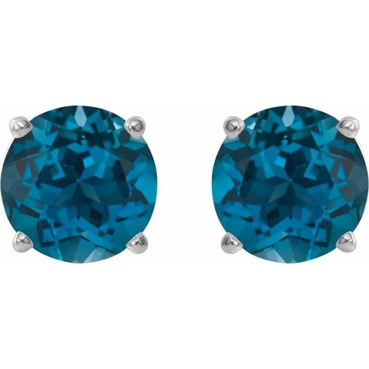 Sterling Silver 6 mm Natural London Blue Topaz Stud Earrings