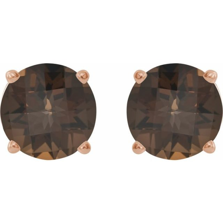 14K Rose 7 mm Natural Smoky Quartz Stud Earrings