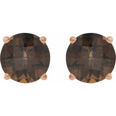 14K Rose 7 mm Natural Smoky Quartz Stud Earrings