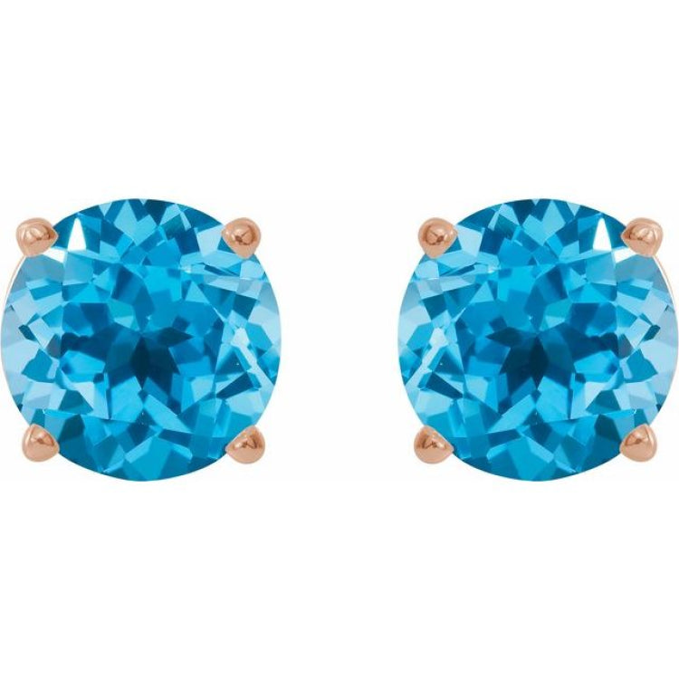 14K Rose 7 mm Natural Swiss Blue Topaz Stud Earrings