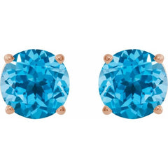 14K Rose Gold 7 mm Natural Swiss Blue Topaz Earrings