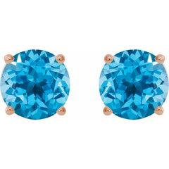 14K Rose 7 mm Natural Swiss Blue Topaz Stud Earrings