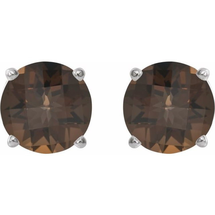 14K White 7 mm Natural Smoky Quartz Stud Earrings