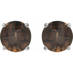 14K White 7 mm Natural Smoky Quartz Stud Earrings