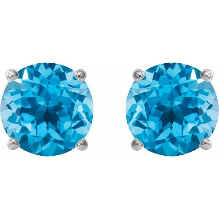 14K White 7 mm Natural Swiss Blue Topaz Stud Earrings