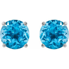 14K White 7 mm Natural Swiss Blue Topaz Stud Earrings