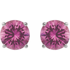 14K White 7 mm Lab-Grown Pink Sapphire Stud Earrings