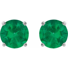 Sterling Silver 7 mm Lab-Grown Emerald Stud Earrings