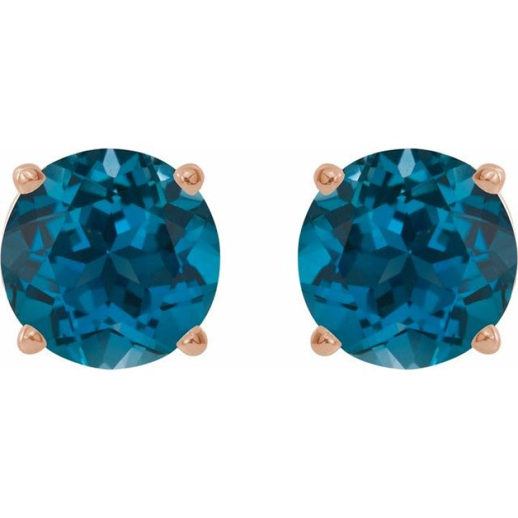 14K Rose Gold 8 mm Natural London Blue Topaz Earrings