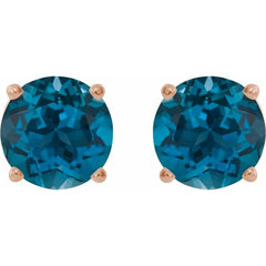 14K Rose Gold 8 mm Natural London Blue Topaz Earrings