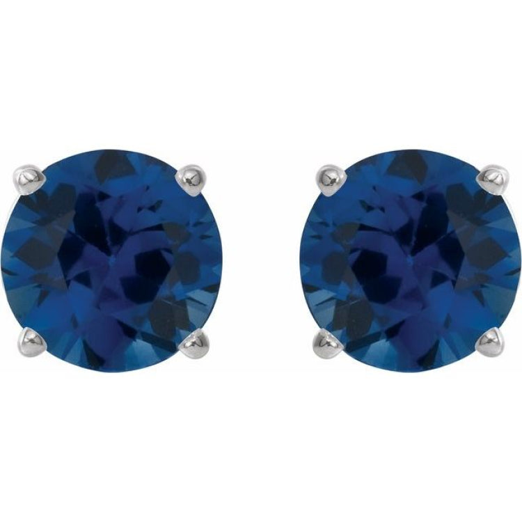 14K White Gold 8 mm Lab-Grown Blue Sapphire Earrings