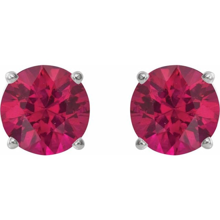14K White Gold 8 mm Lab-Grown Ruby Earrings