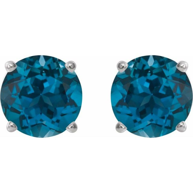 14K White Gold 8 mm Natural London Blue Topaz Earrings