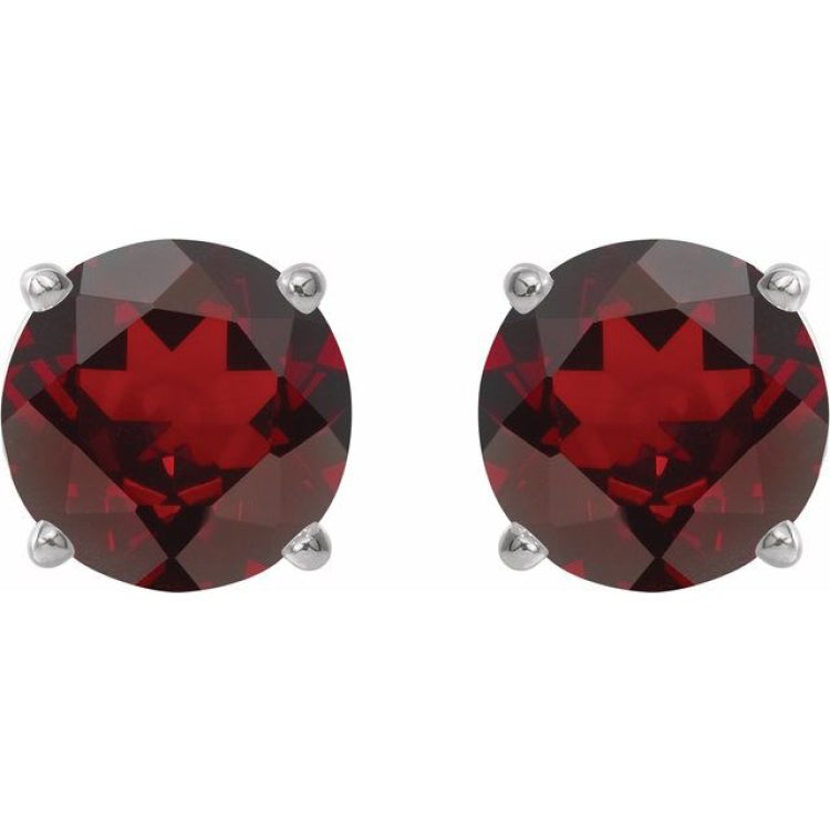 14K White Gold 8 mm Natural Mozambique Garnet Earrings