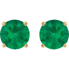 14K Yellow Gold 8 mm Lab-Grown Emerald Earrings