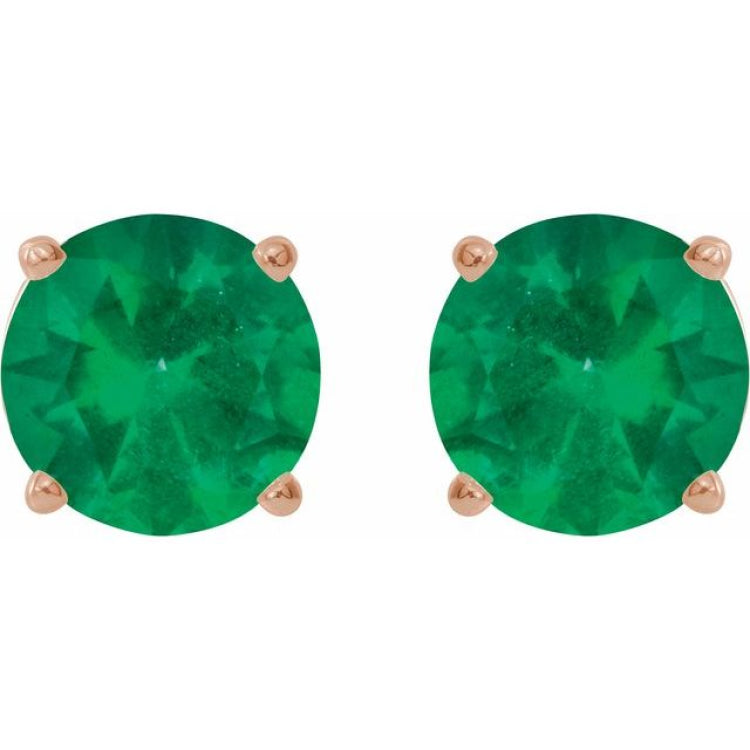 14K Rose 6 mm Lab-Grown Emerald Stud Earrings