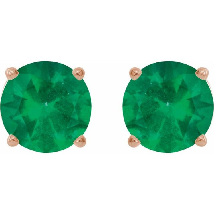 14K Rose Gold 6 mm Lab-Grown Emerald Earrings