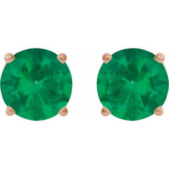 14K Rose Gold 6 mm Lab-Grown Emerald Earrings