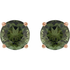 14K Rose Gold 6 mm Natural Green Tourmaline Earrings