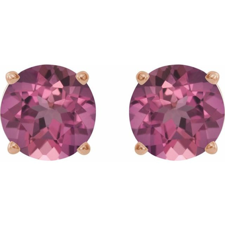 14K Rose Gold 6 mm Natural Pink Tourmaline Earrings