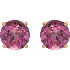 14K Rose 6 mm Natural Pink Tourmaline Stud Earrings