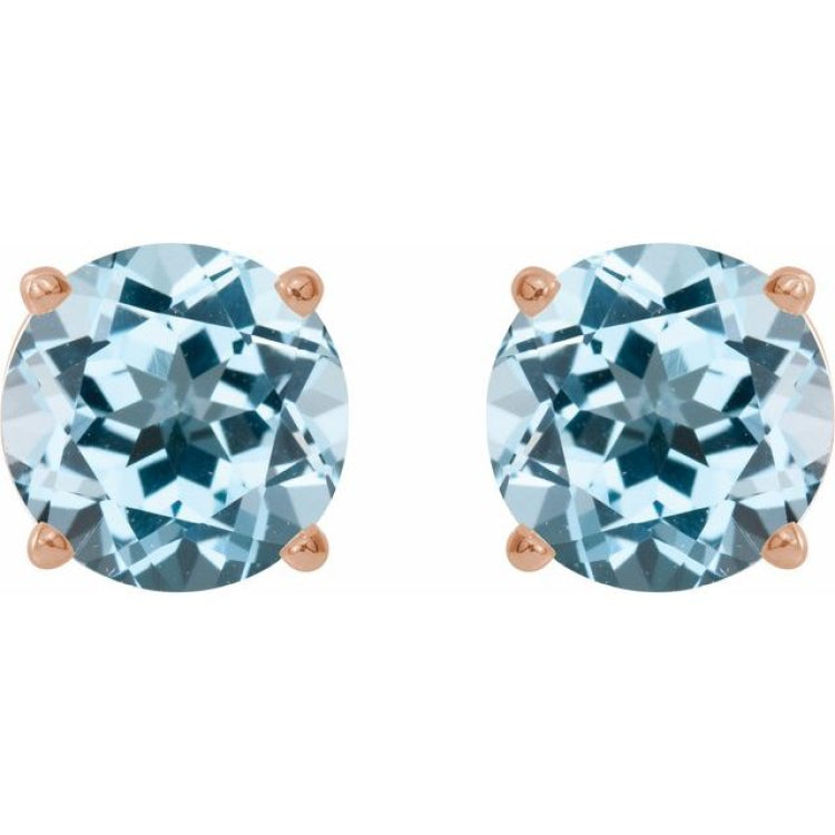 14K Rose 6 mm Natural Sky Blue Topaz Stud Earrings