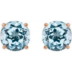 14K Rose 6 mm Natural Sky Blue Topaz Stud Earrings