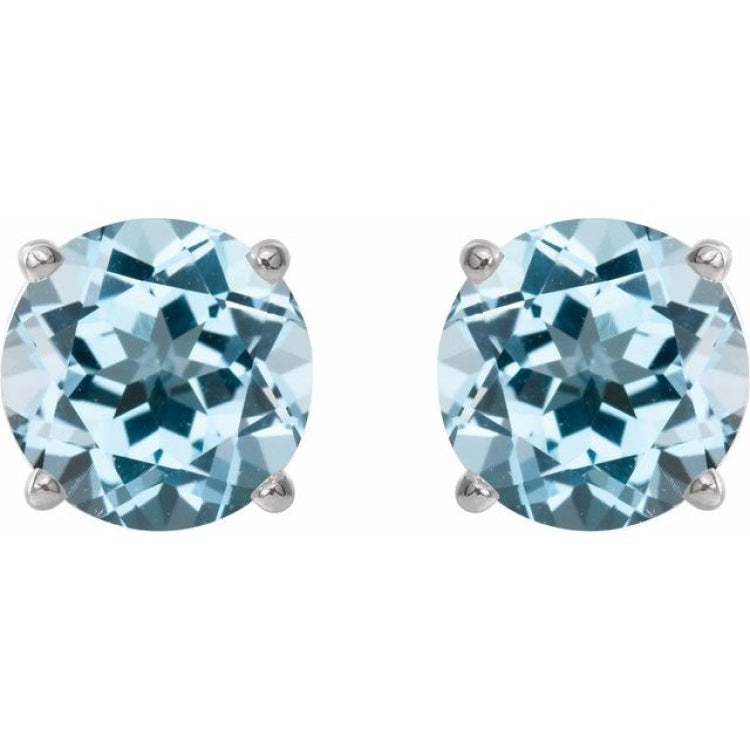 14K White Gold 7 mm Natural Sky Blue Topaz Earrings