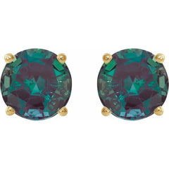 14K Yellow Gold 7 mm Lab-Grown Alexandrite Earrings