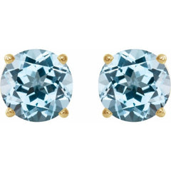 14K Yellow Gold 8 mm Natural Sky Blue Topaz Earrings