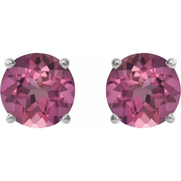 14K White Gold 6 mm Natural Pink Tourmaline Earrings
