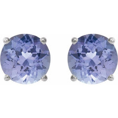 14K White 7 mm Natural Tanzanite Stud Earrings