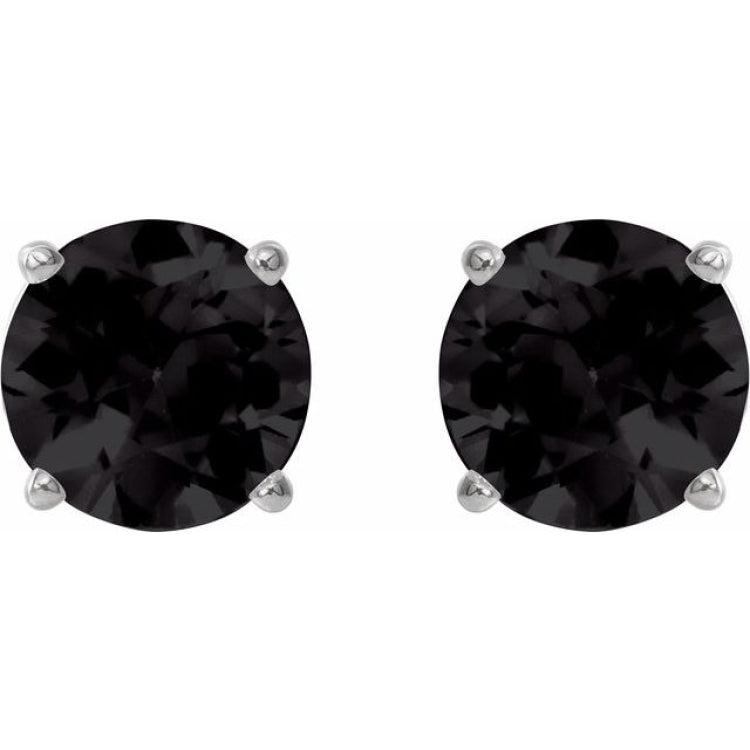 Sterling Silver 7 mm Natural Black Onyx Earrings